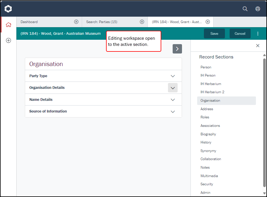 Click to enlarge Active section
